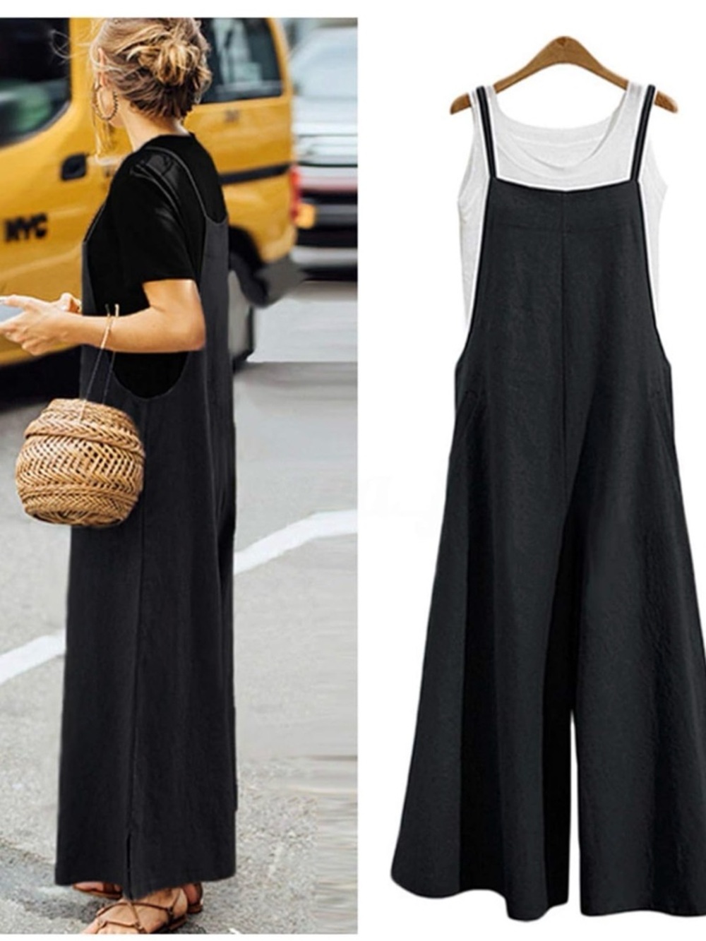 Women’s Black Wide-Leg Jumpsuit Pinafore
